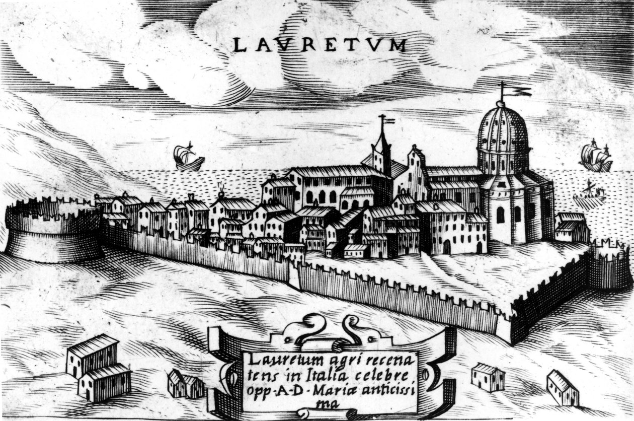 Kaart van de stad Loreto (Laurentum), gravure 16e eeuw. door Unknown artist