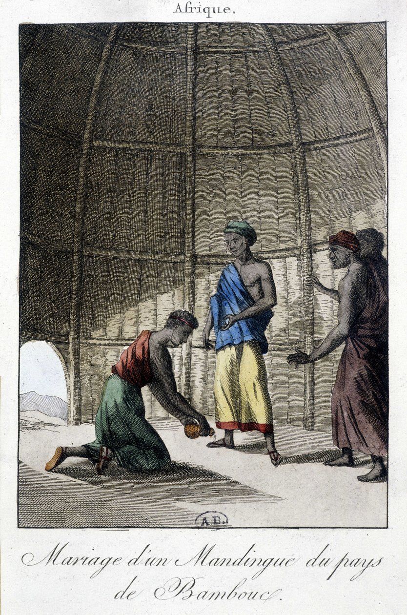 Huwelijk in de Mandingues (Mali?), Afrika - gravure door Unknown artist