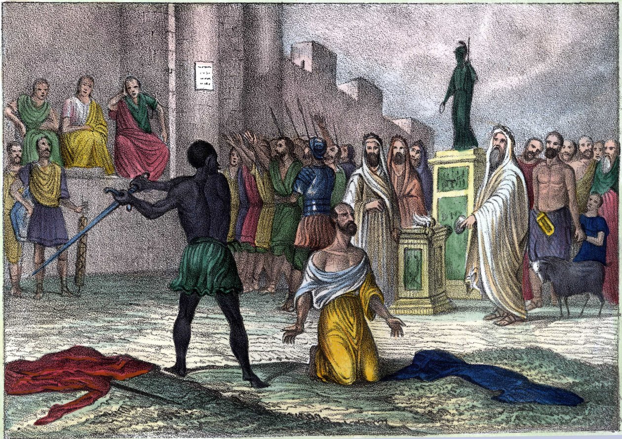 Martelaarschap van Sint Cyprianus (Cipriano) in 258, eerste bisschop van Carthago ter dood veroordeeld. in 