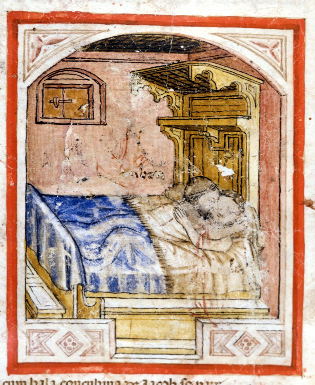 Paringsscène. Miniatuur uit codex 212 (of padovano codice of Bijbel van Padua) 1390-1400 Rovigo, Accademia dei Concordi door Unknown artist