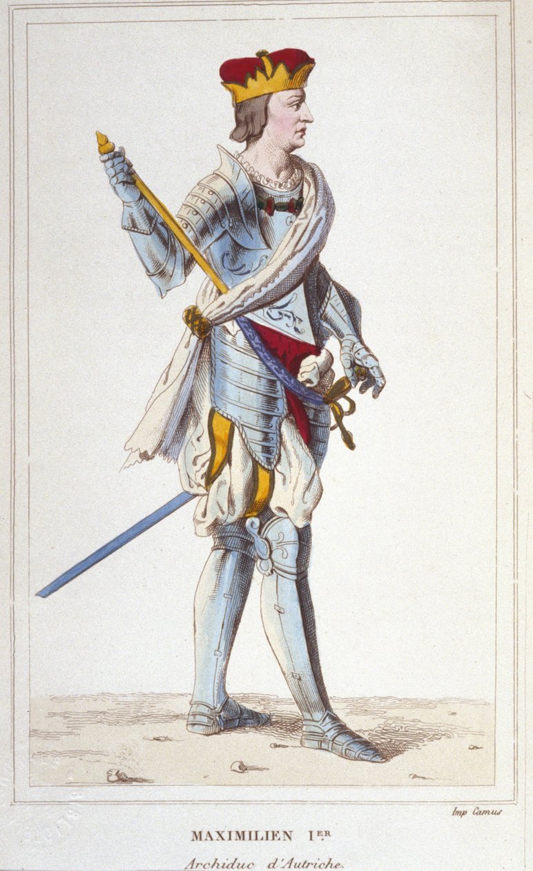 Maximiliaan I (van Habsburg). Aartshertog van Oostenrijk, Koning van de Romeinen en Duits keizer (1459 - 1519). Gravure uit 1830 door Unknown artist