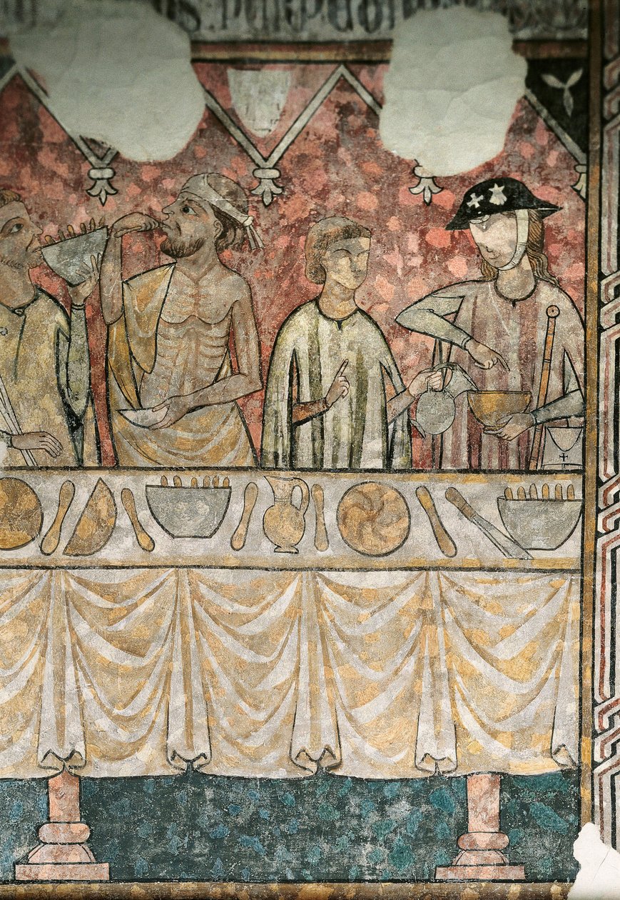 Maaltijdscène in de refter van de Pelerins, detail, uit de kathedraal van Lleida door Unknown artist