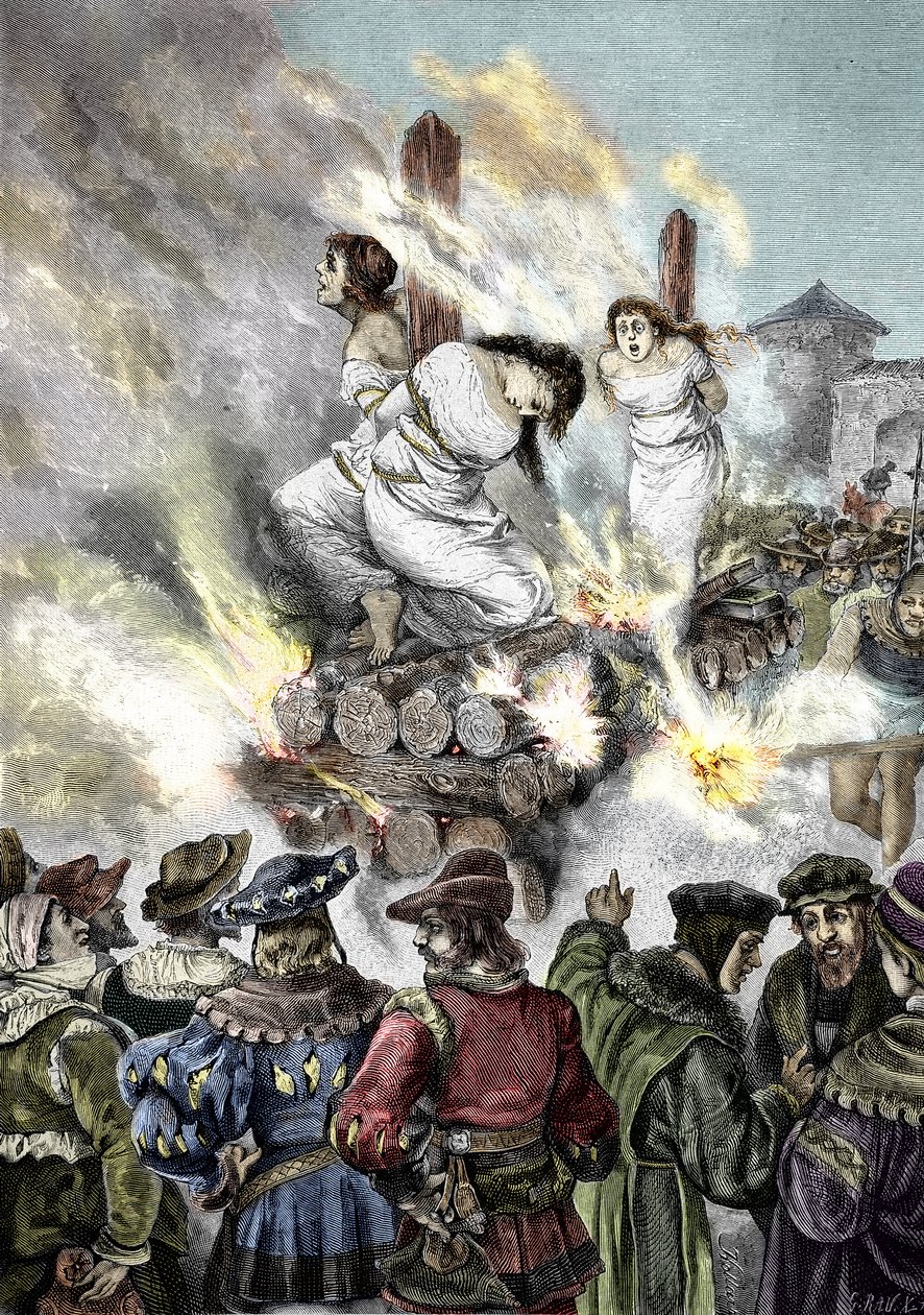 Middeleeuwse inquisitie: Verbranding van heksen in een Franse stad door Unknown artist