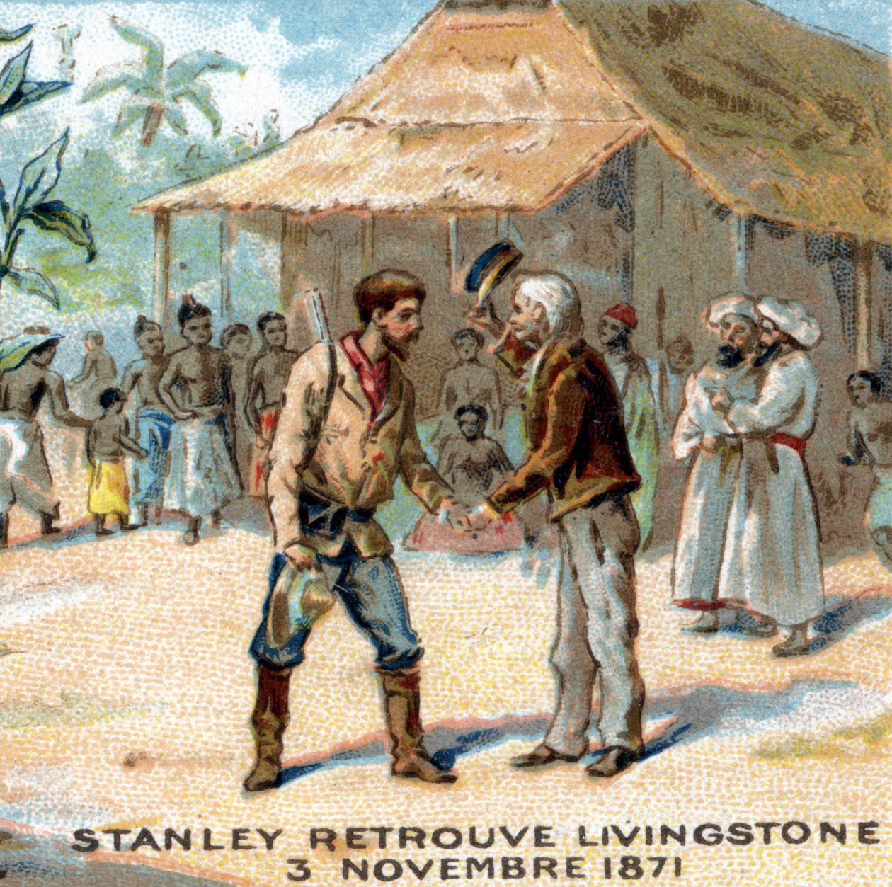 Ontmoeting tussen Sir Henry Morton Stanley (1841-1904) en David Livingstone (1813-1873) in 1871 door Unknown artist