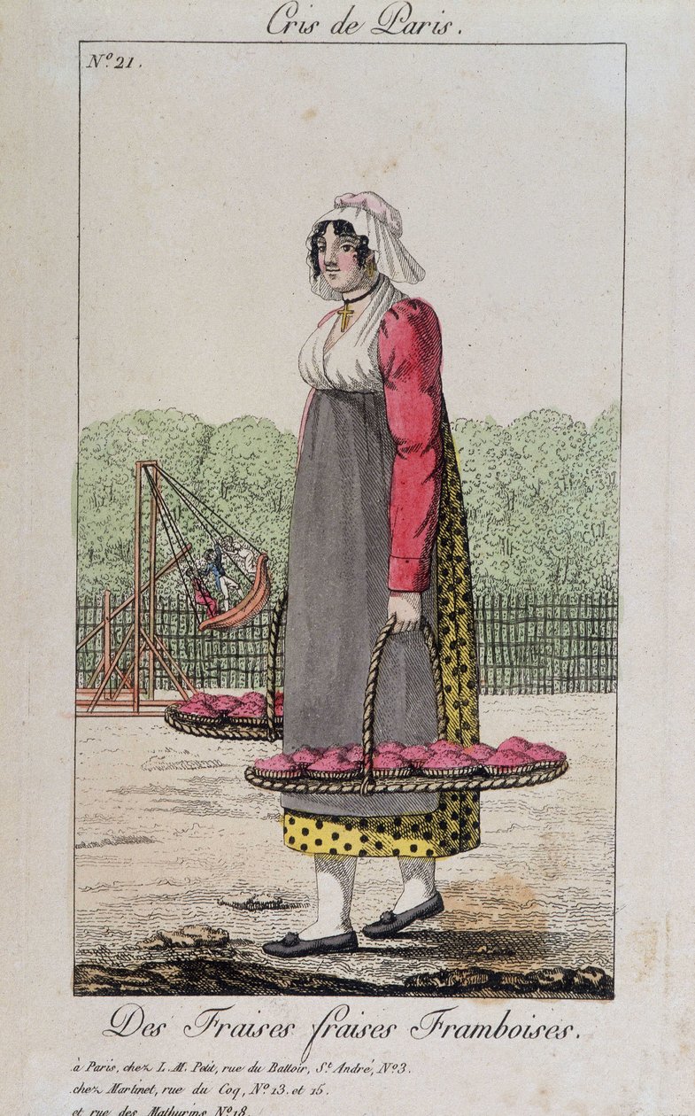 Aardbeien- en frambozenverkoper - in "Cris de Paris", begin 19e eeuw door Unknown artist