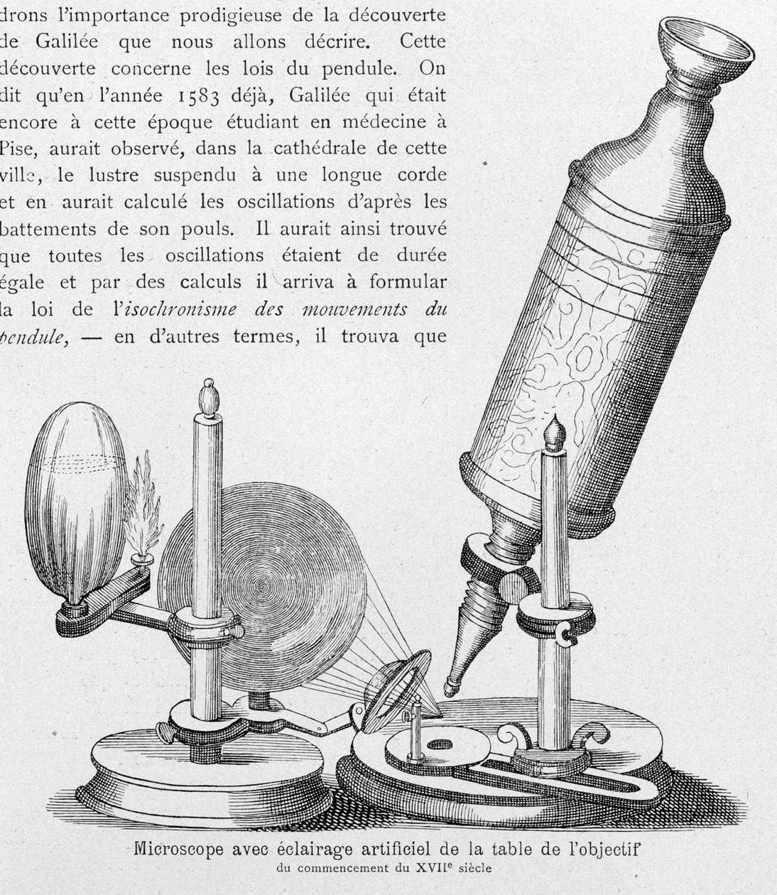 Microscoop met kunstmatige verlichting van de tafel aan het begin van de 17e eeuw door Unknown artist