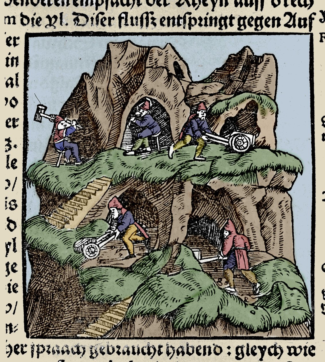 Mijnen in de 15e eeuw. Gravure uit Johann Stumpff