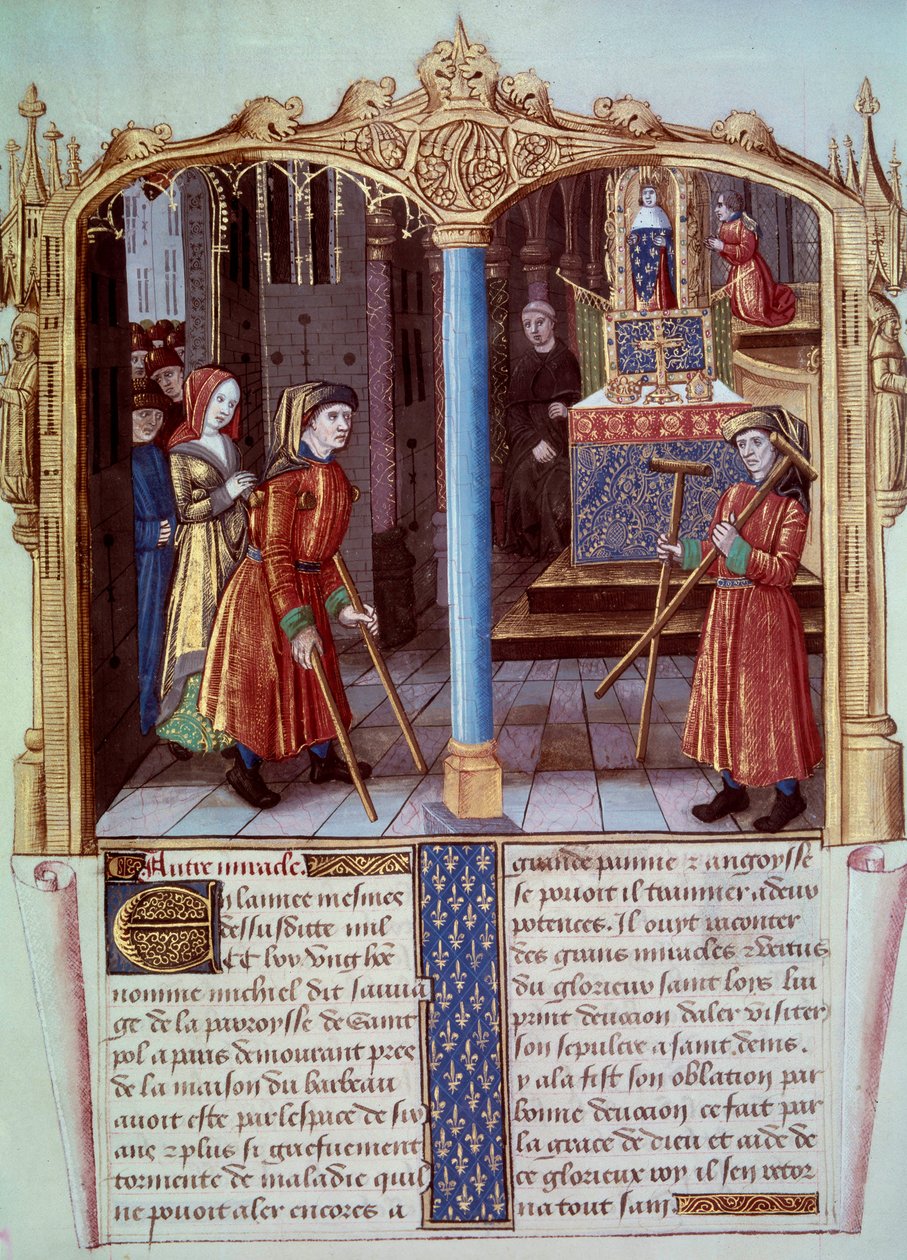 Wonder van Sint Louis: een krijger met krukken (miniatuur in Life and miracles of Saint Louis) door Unknown artist