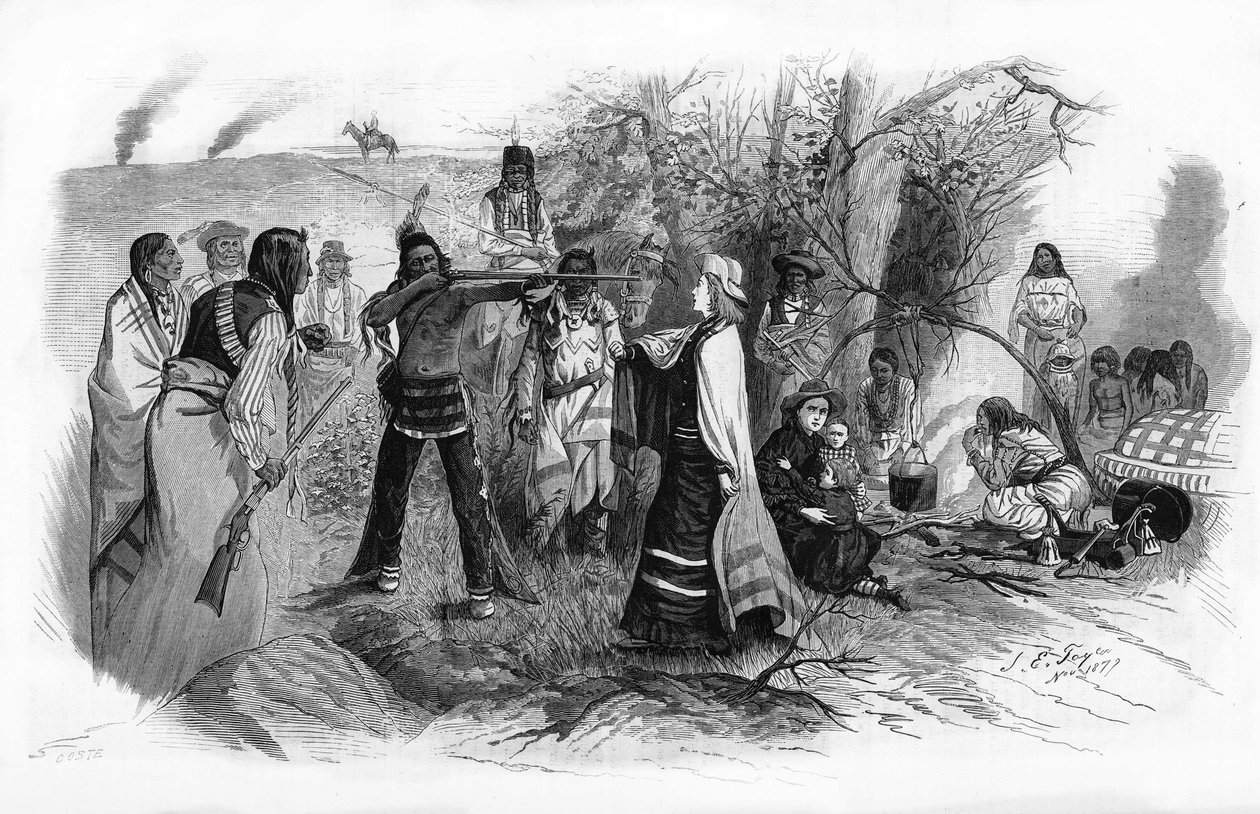 Miss Josephine Meeker, gevangengenomen met haar moeder door de Amerikaanse Indianenopstanden in 1880 door Unknown artist