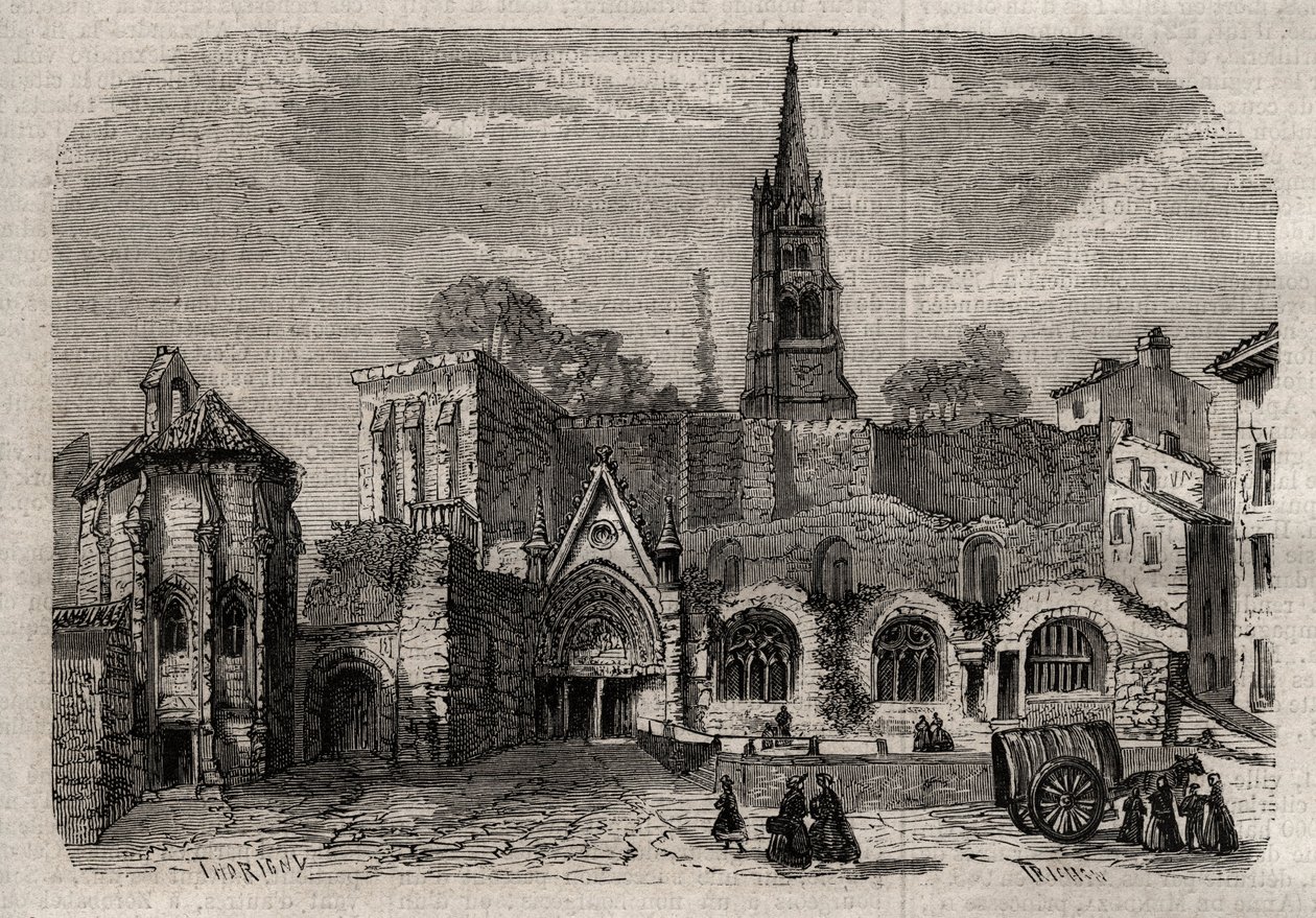 Monolithische kerk in Saint-Emilion - Kerk monolithe van Saint Emilion in Gironde - gravure in 