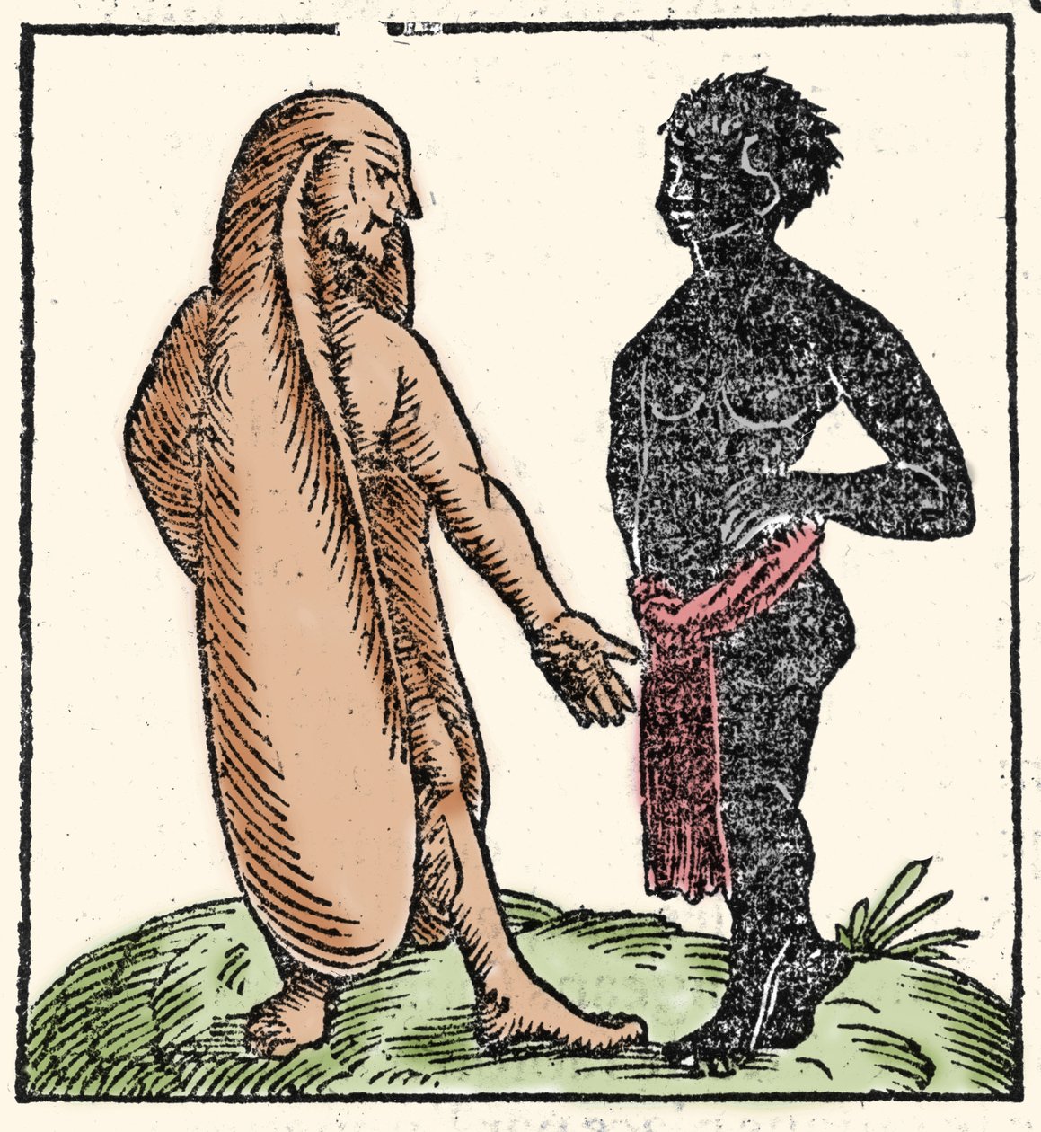 Monsterlijke wezens: twee Afrikaanse mannen, een van hen met lange oren om zich te beschermen tegen de zon en de kou. Wanneer een situatie hen intimideert, kunnen hun oren hen laten wegvliegen. Symbolisch laten ze hen beter luisteren naar het woord van God door Unknown artist