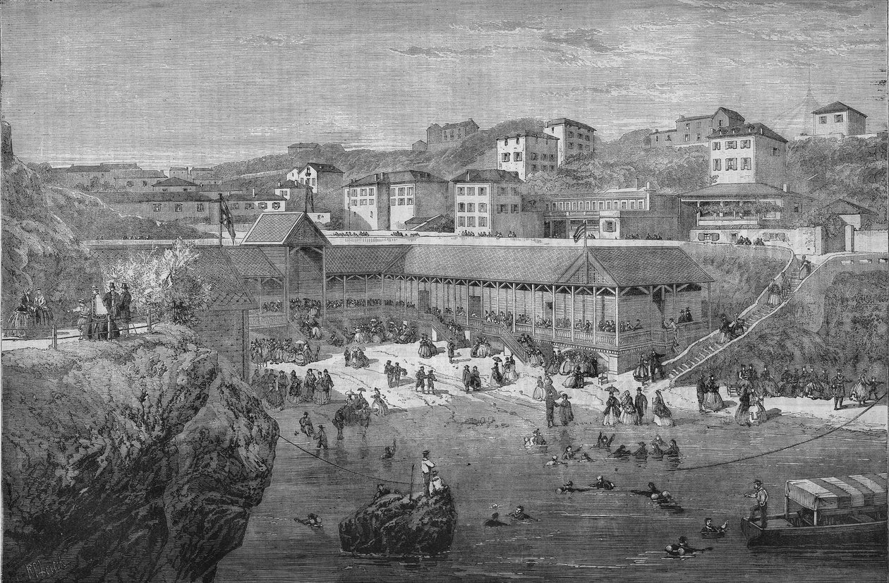Ochtend bij de zeebaden van Biarritz in 1867 door Unknown artist