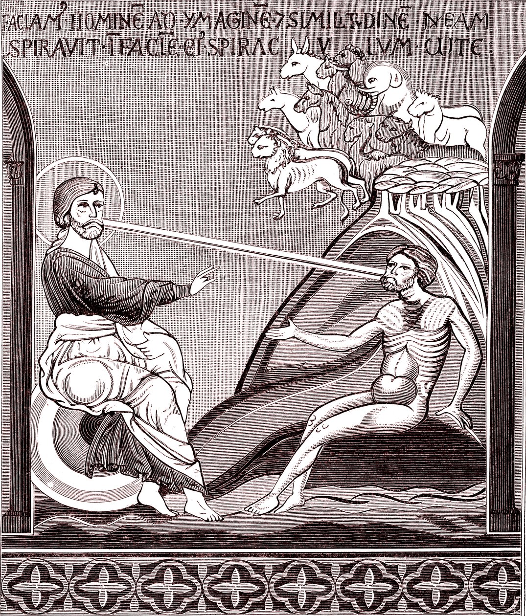 Mozaïek dat de schepping van de mens voorstelt door Unknown artist