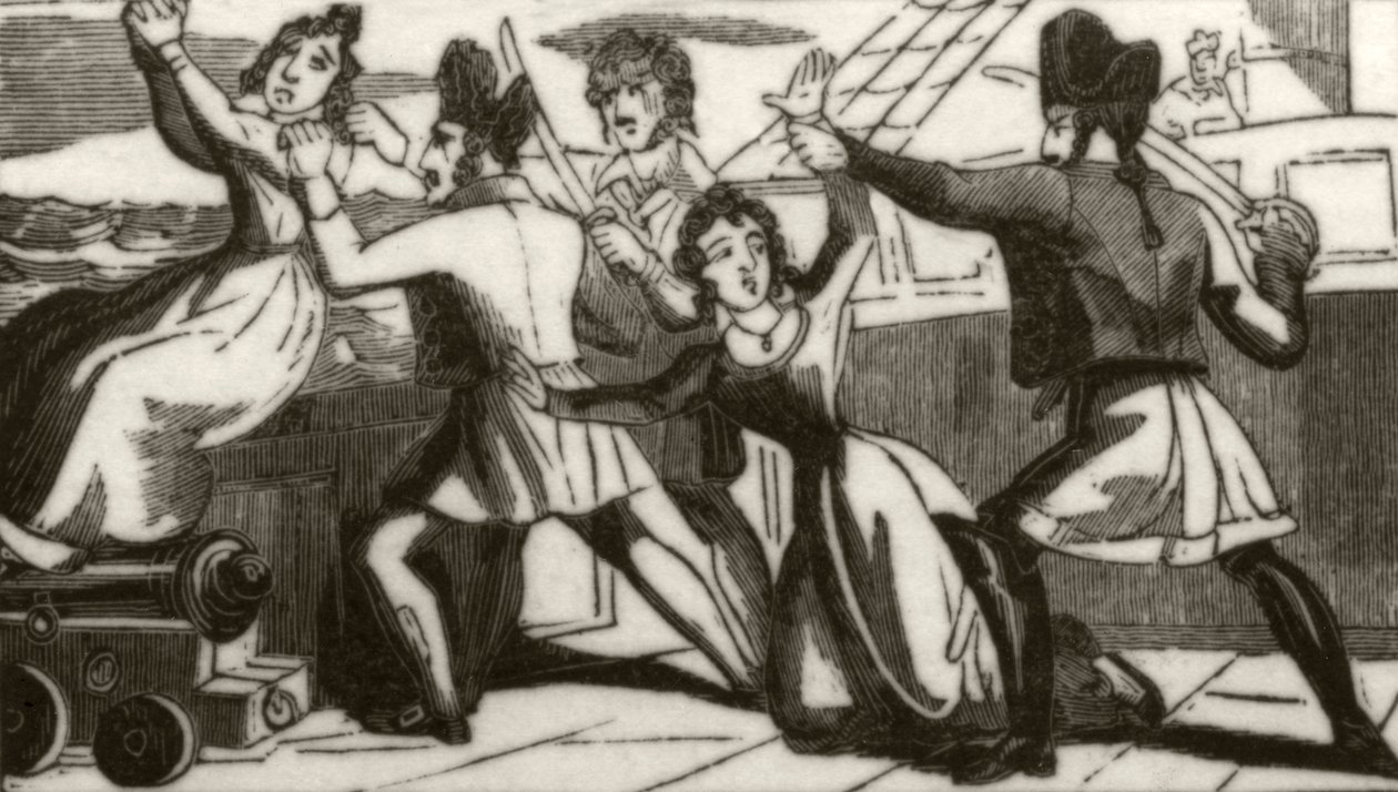 Mevrouw Glass en haar dochter smeken de piraten om hun leven te sparen, c.1836 door Unknown artist