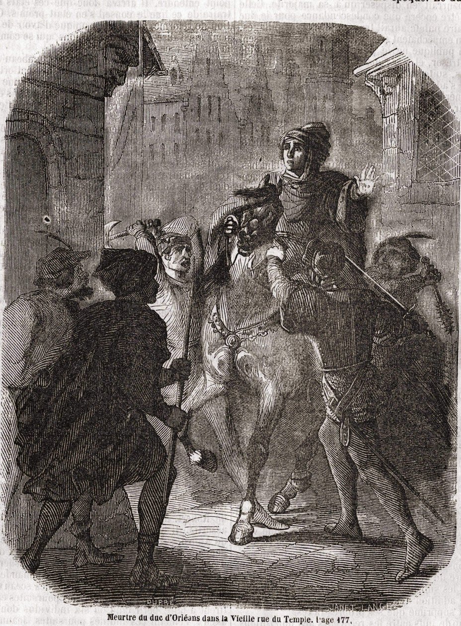 Moord op Lodewijk I van Valois, hertog van Orléans (1372 - 1407) in de Oude Rue du Temple door Jean Sans Peur - in 