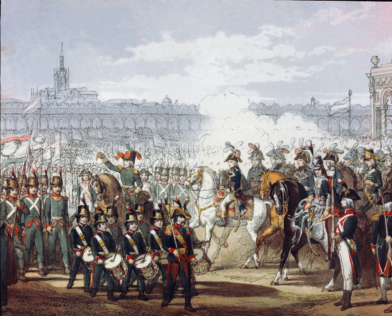 Napoleon Bonaparte (1769-1821) inspecteert het Lombardische en Cispadische legioen van de militie op 09/07/1797 door Unknown artist