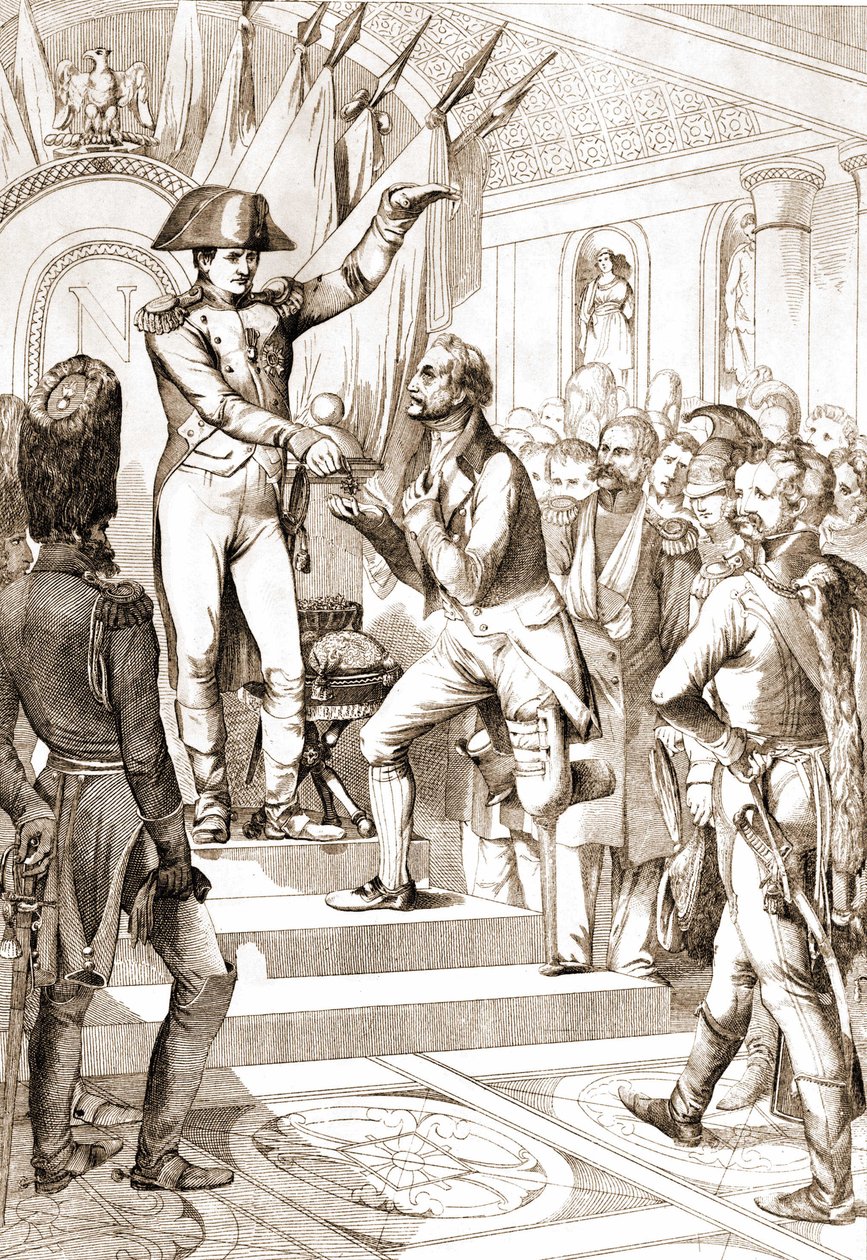 Napoleon deelde de orders van het Legioen van Eer uit in 1804. door Unknown artist