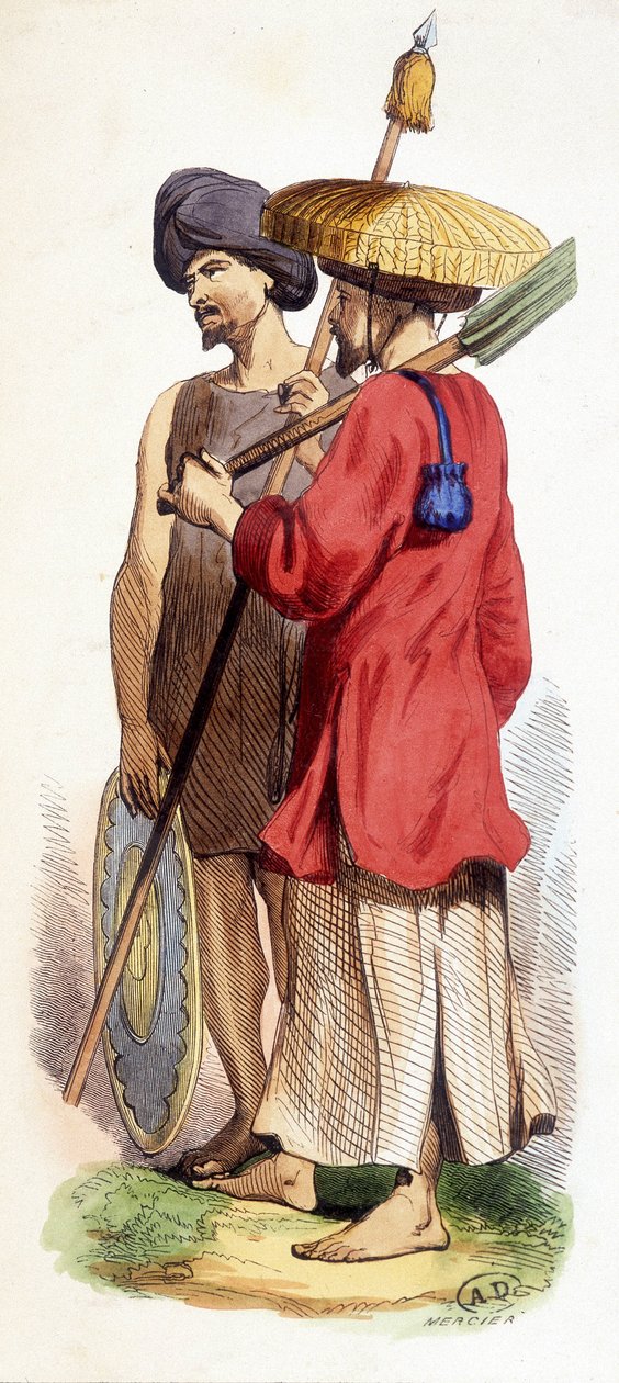 Natuurlijke (Vietnamese inheemse) en Cochinese soldaat. Vietnam ca. 1840. door Unknown artist