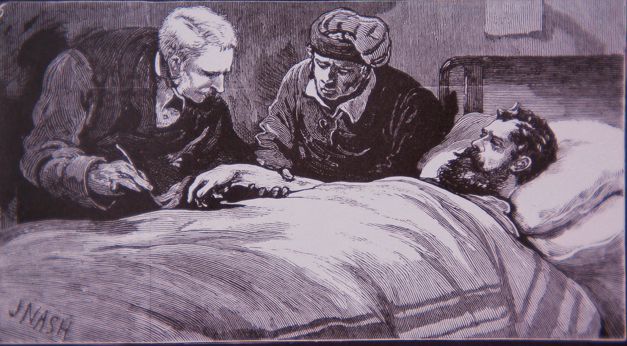 Ned Kelly ligt gewond in het gevangenisziekenhuis in Melbourne na te zijn gevangengenomen door de politie op 28 juni 1880 door Unknown artist