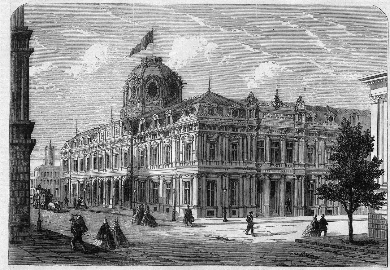 Nieuw handelsgerechtshof van Parijs Quai de Corse (voormalige Quai Desaix) op het Ile de la Cite, gebouwd volgens de plannen van architect Antoine Nicolas Louis Bailly (1810-1892) met goedkeuring van prefect Georges Eugene Haussmann (Baron Haussmann) door Unknown artist
