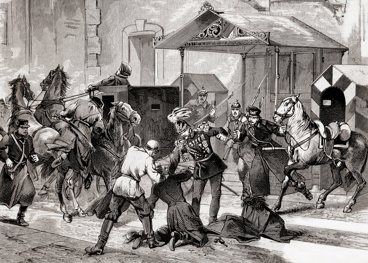 Nihilisme in Rusland - Poging tot moord op de Adjudant, Generaal Loris Melikoff (Loris-Melikoff), buiten de deur van zijn hotel in de Grote Moskaia in 1880 - De Russische Nihilistische beweging in de 19e eeuw: moordaanslag op Graaf L door Unknown artist