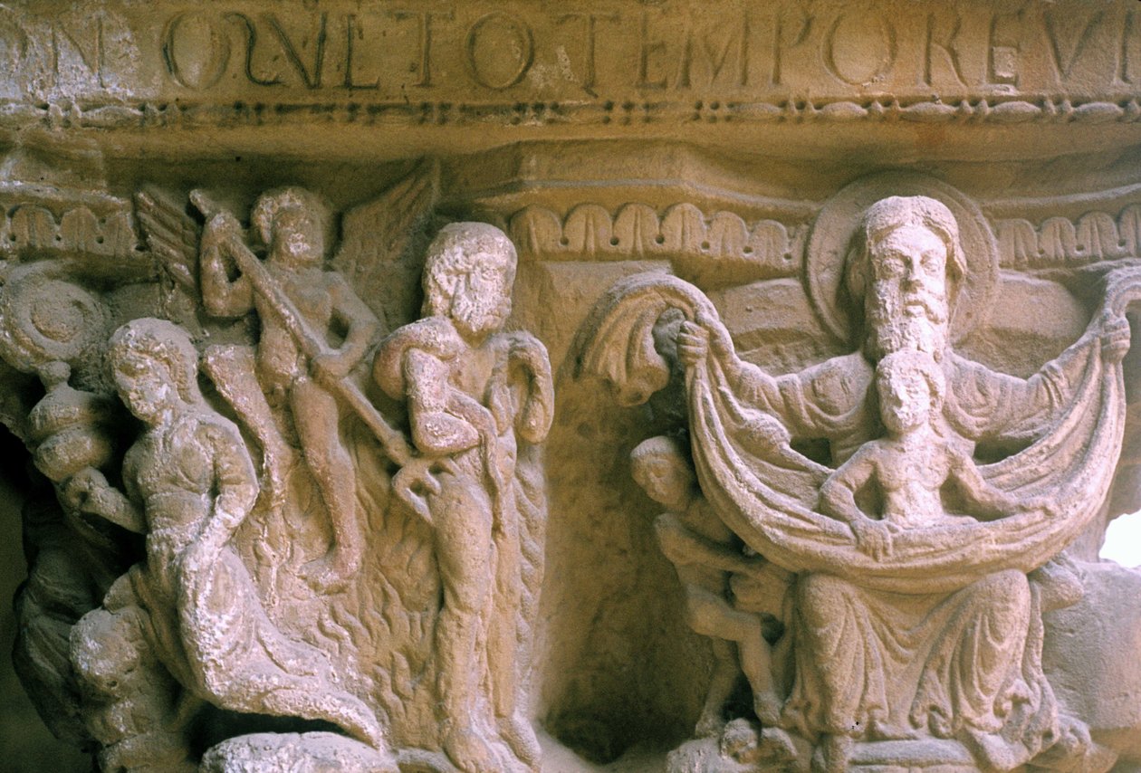 Normandische kunst in Monreale (Sicilië): kapitelen van het klooster van de Benedictijnen die Christus en God voorstellen door Unknown artist