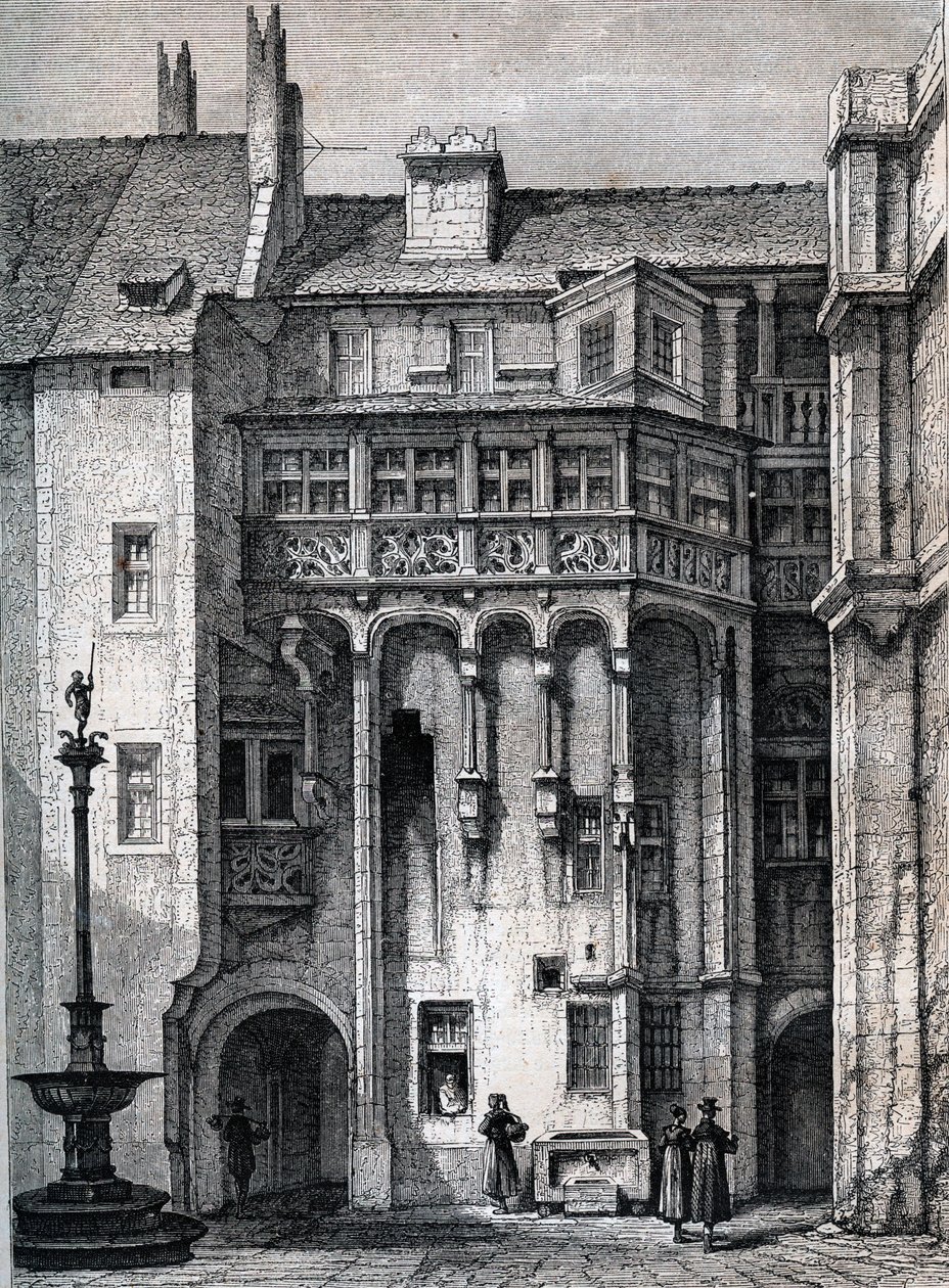 Nurnberger Rathaus - de binnenplaats van het stadhuis van Neurenberg - gravure rond 1867 door Unknown artist