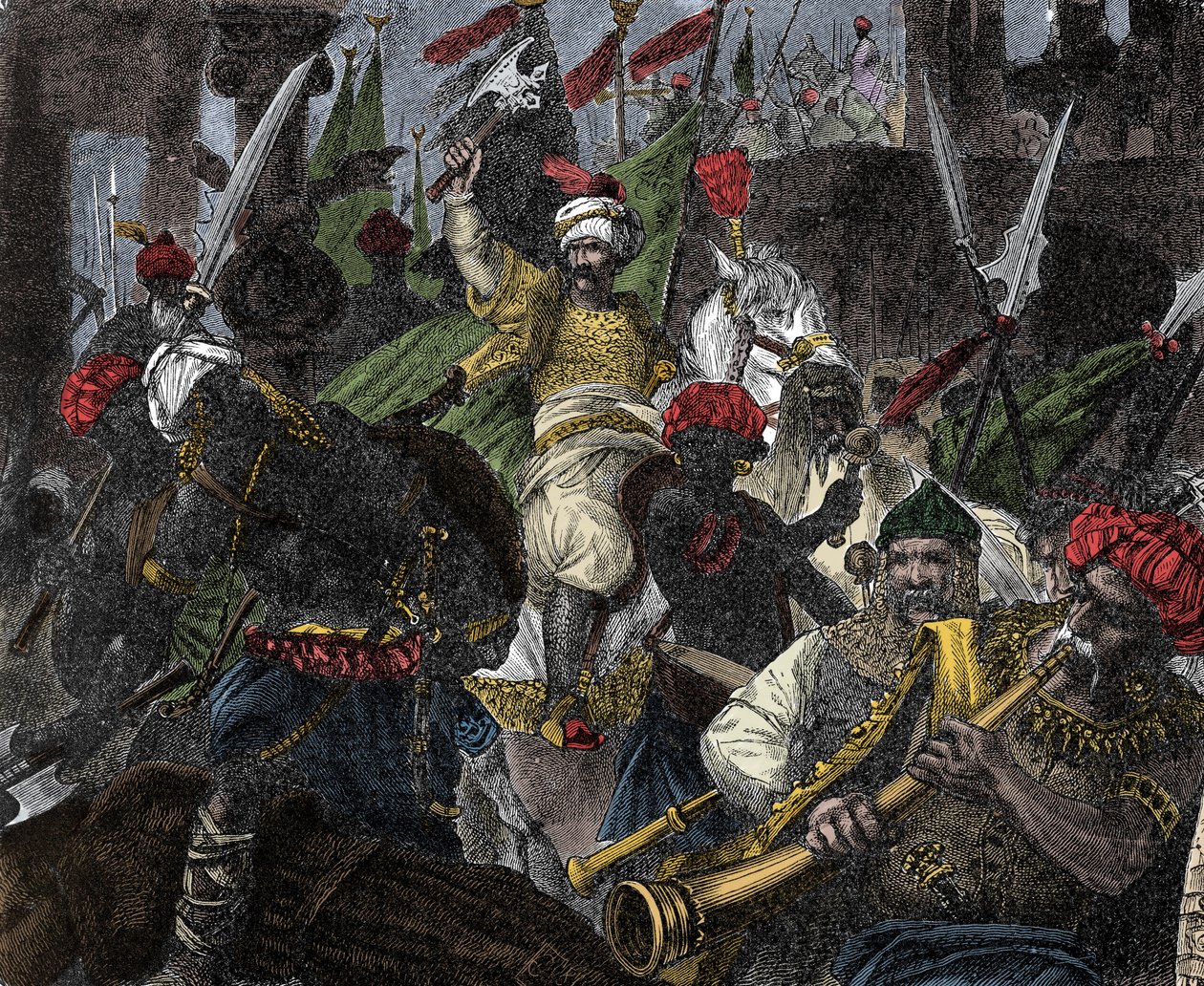 Op 29 mei 1453, bestorming van Constantinopel door Muhammad II, sultan van het Ottomaanse Rijk - Verovering van Constantinopel: het leger van de Ottomaanse sultan Mehmet II (Mehmed II de Veroveraar of Muhammad II Fatih) (1430-1481) belegerde de stad Consta door Unknown artist