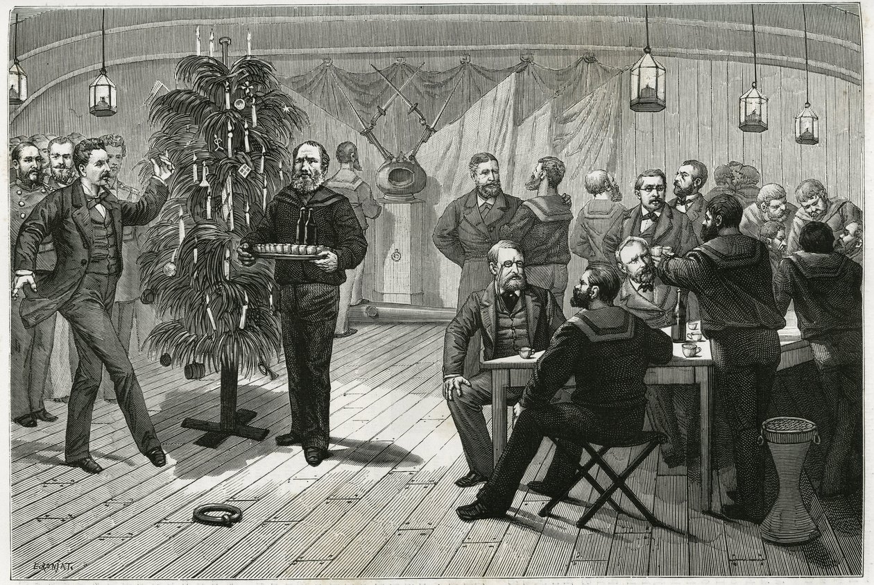 Op kerstavond aan boord van La Vega, een schip gevangen in het ijs van de poolcirkel, verving de bemanning de kerstboom door drijfhout, muur van wilgentakken, versierd met papier en kaarsen, evenals verschillende kleine voorwerpen die bestemd waren om aan  door Unknown artist