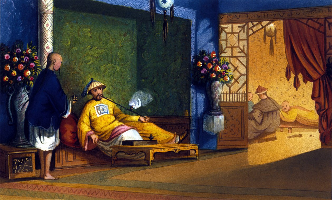 Opiumrokerij in China, gravure rond 1830. door Unknown artist
