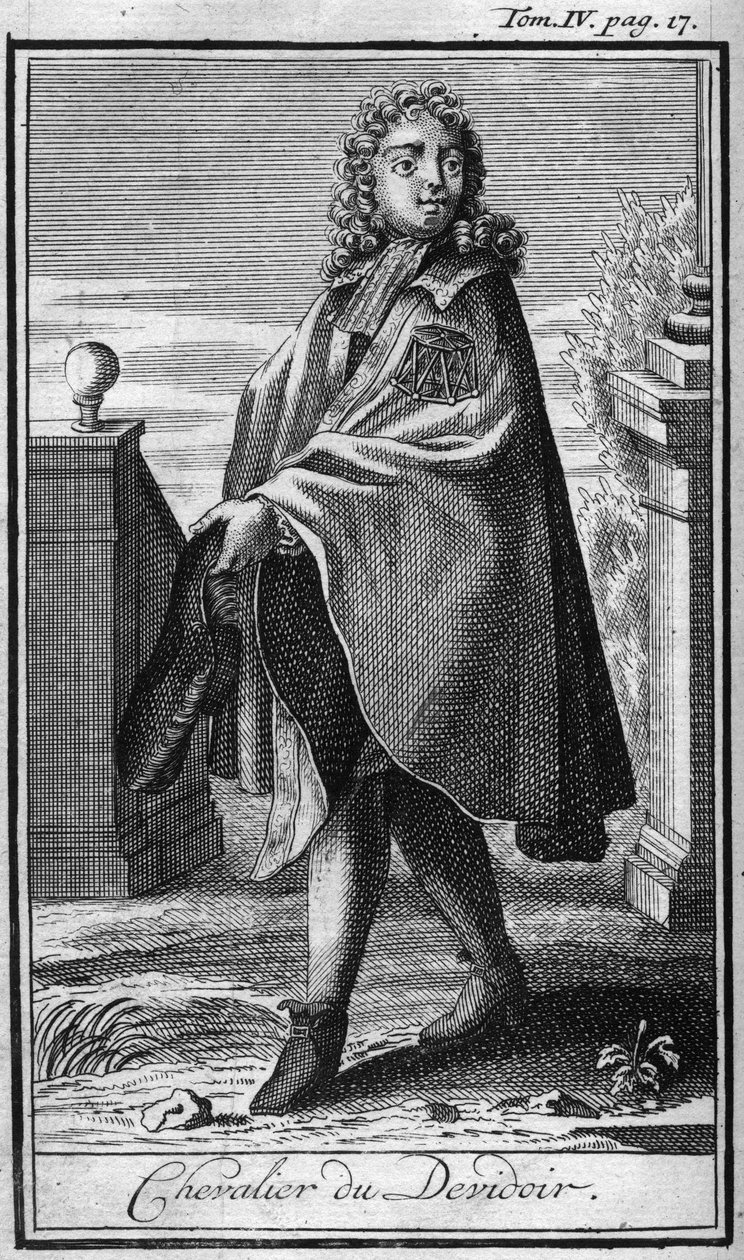 Ridderorden. Ridder van Devidoir. In "Geschiedenis van militaire orden of ridders, van de veilige en routinematige milities van beide geslachten, die tot nu toe zijn opgericht. Editie genomen van Abbe Giustiniani, R.P.Bonani, M. Herman, Schoonebeek, R.P.He door Unknown artist