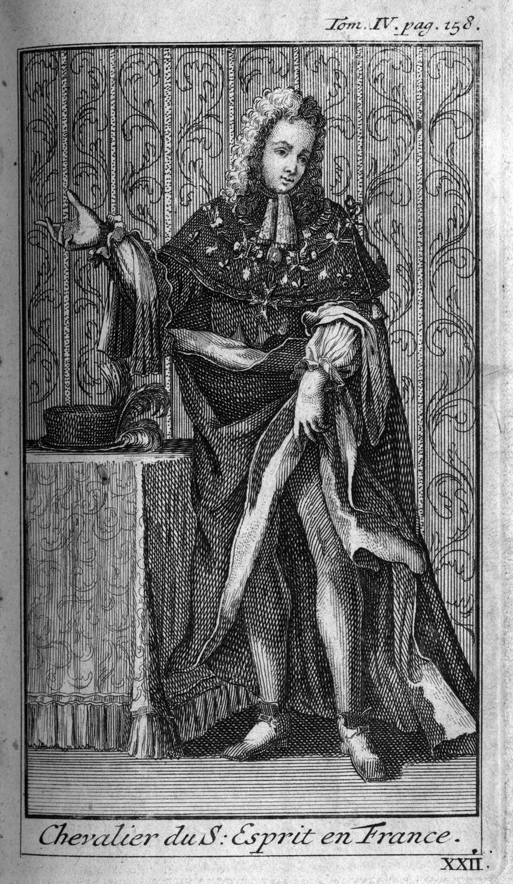 Ridderorden. Ridder van de Heilige Geest (Orde van de Heilige Geest) in Frankrijk in de 16e eeuw. In "Geschiedenis van militaire orden of ridders, van de veilige en routinematige milities van beide geslachten, die tot nu toe zijn opgericht. Editie genomen  door Unknown artist