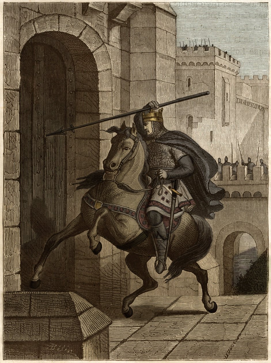 Otto II, Heilige Roomse Keizer voor Parijs - Otto II van het Heilige Rijk, bekend als de Roux (955-983) irriteert zich omdat hij Parijs niet kan binnendringen (Parijs belegering, 978), loopt onder de muren van de stad om zijn speer in de deur te planten door Unknown artist