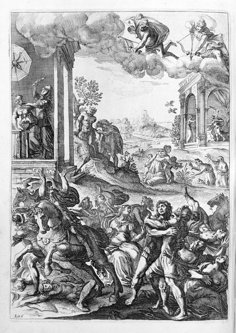 Ovidius - illustratie voor boek 15 - (P. Ovidii Nasonis Metamorphose libri XV met notities van TH. Farnabii.) notitie door Thomas Farnaby (Farnabia) (1575-1647) door Unknown artist