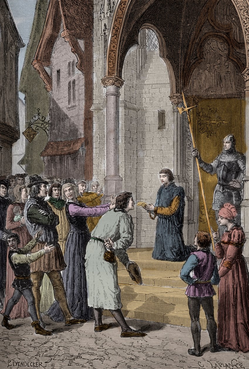 PERKIN WARBECK (c1474-1499) Vlaamse bedrieger; beweerde Richard, Hertog van York, tweede zoon van Edward IV te zijn - Leest zijn bekentenis voor buiten Westminster Hall, Londen door Unknown artist