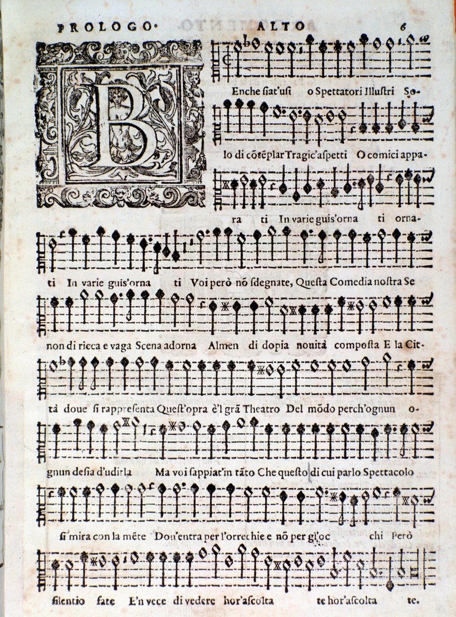 Pagina uit Amfiparnaso madrigaal komedie door Orazio Vecchi door Unknown artist