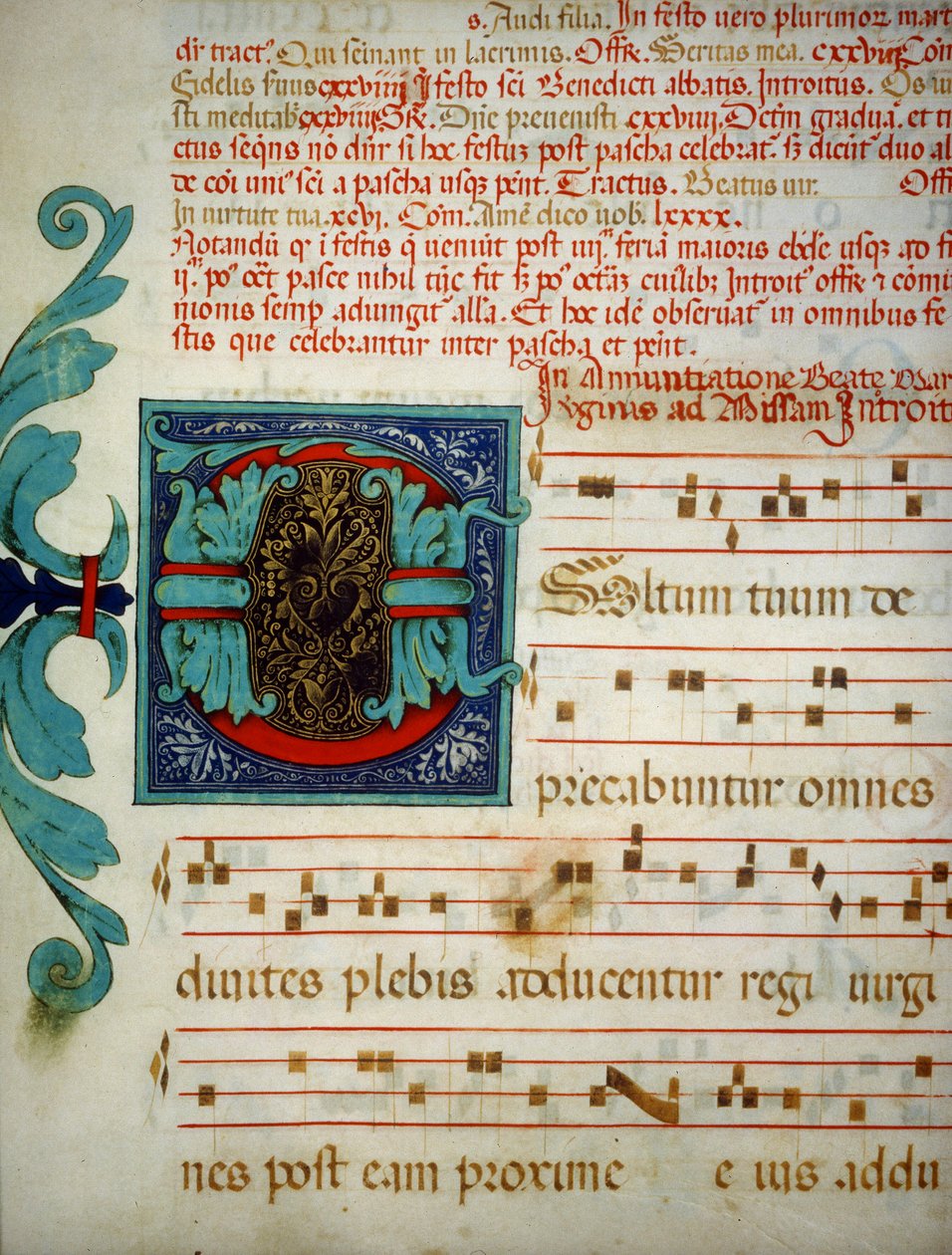 Pagina verlicht met een code van Gregoriaanse gezangen door Unknown artist