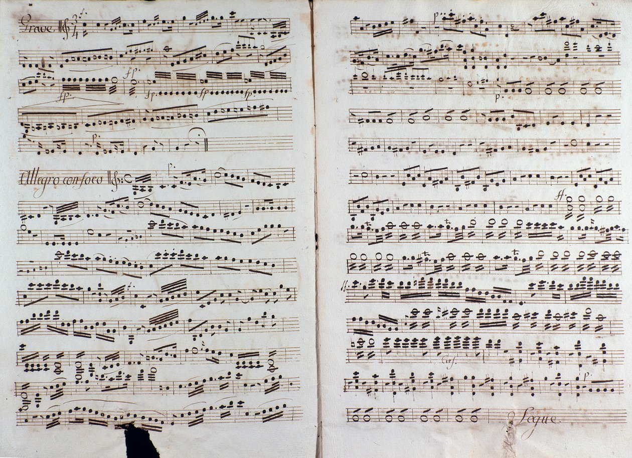 Pagina van de muzikale partituur van "Grote symfonie" door Christian Cannabich door Unknown artist
