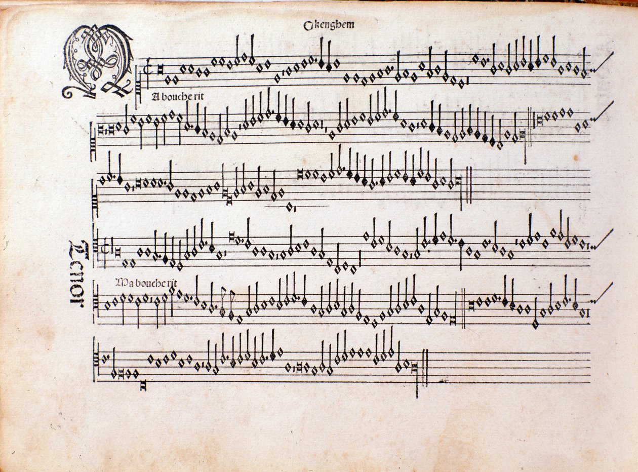 Pagina van bladmuziek van Harmonice Musices Odhecaton door Ottaviano Petrucci (1501) door Unknown artist