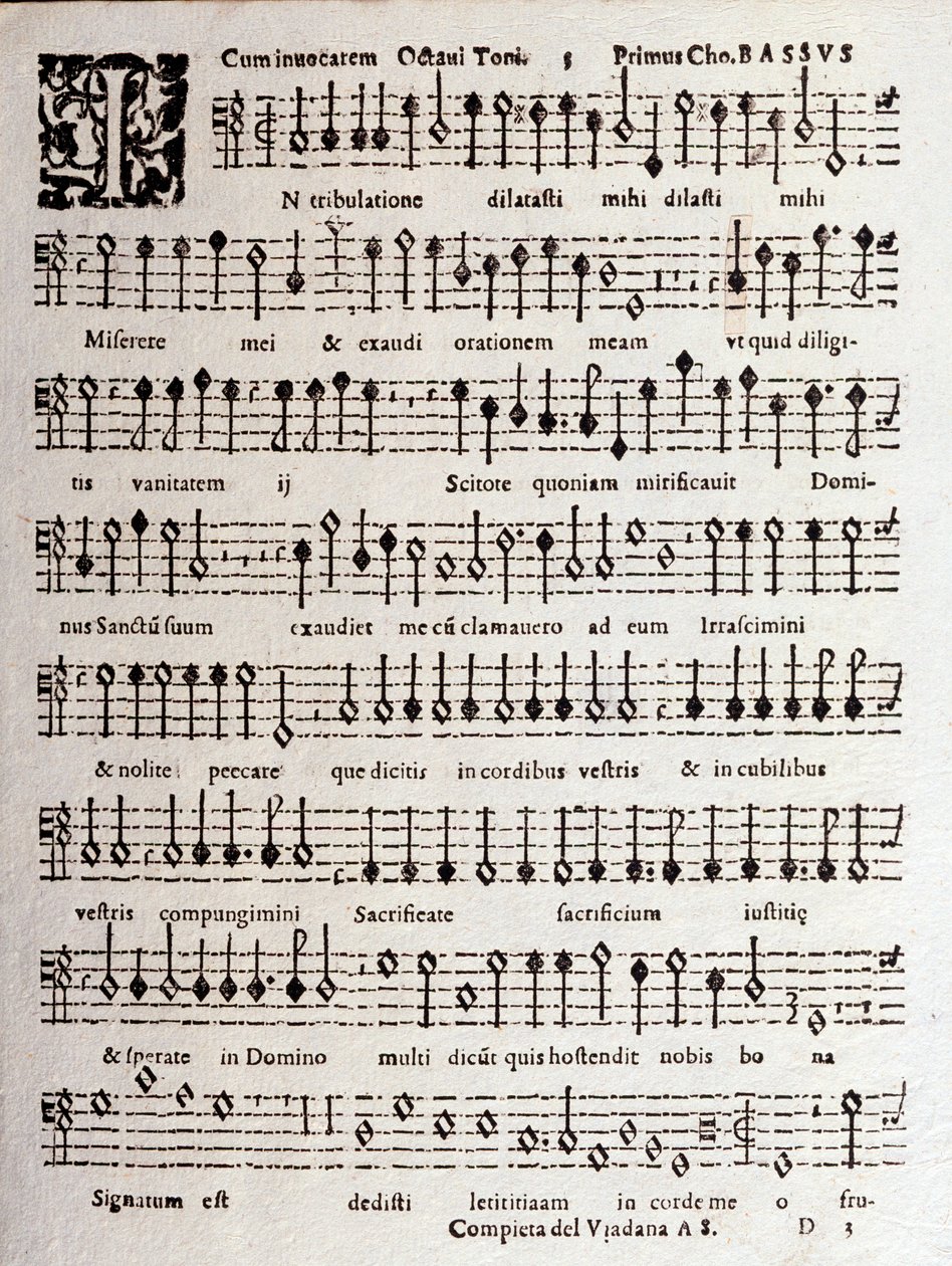 Pagina van muzikale partituur van Psalmen (op 16) door Ludovico Viadana door Unknown artist