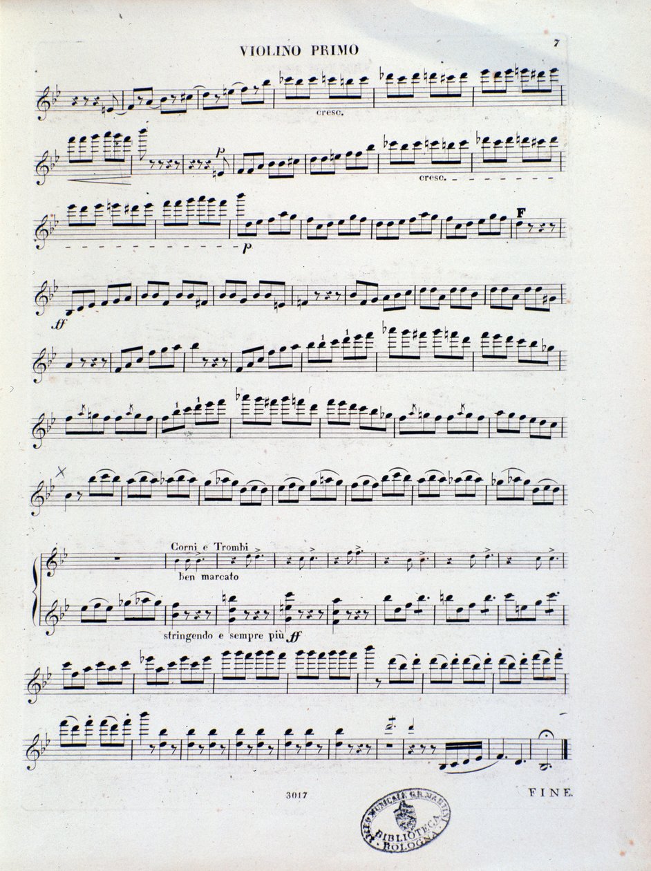 Pagina van muzikale partituur van eerste viool van ouverture nr. 11 door Kalliwoda door Unknown artist