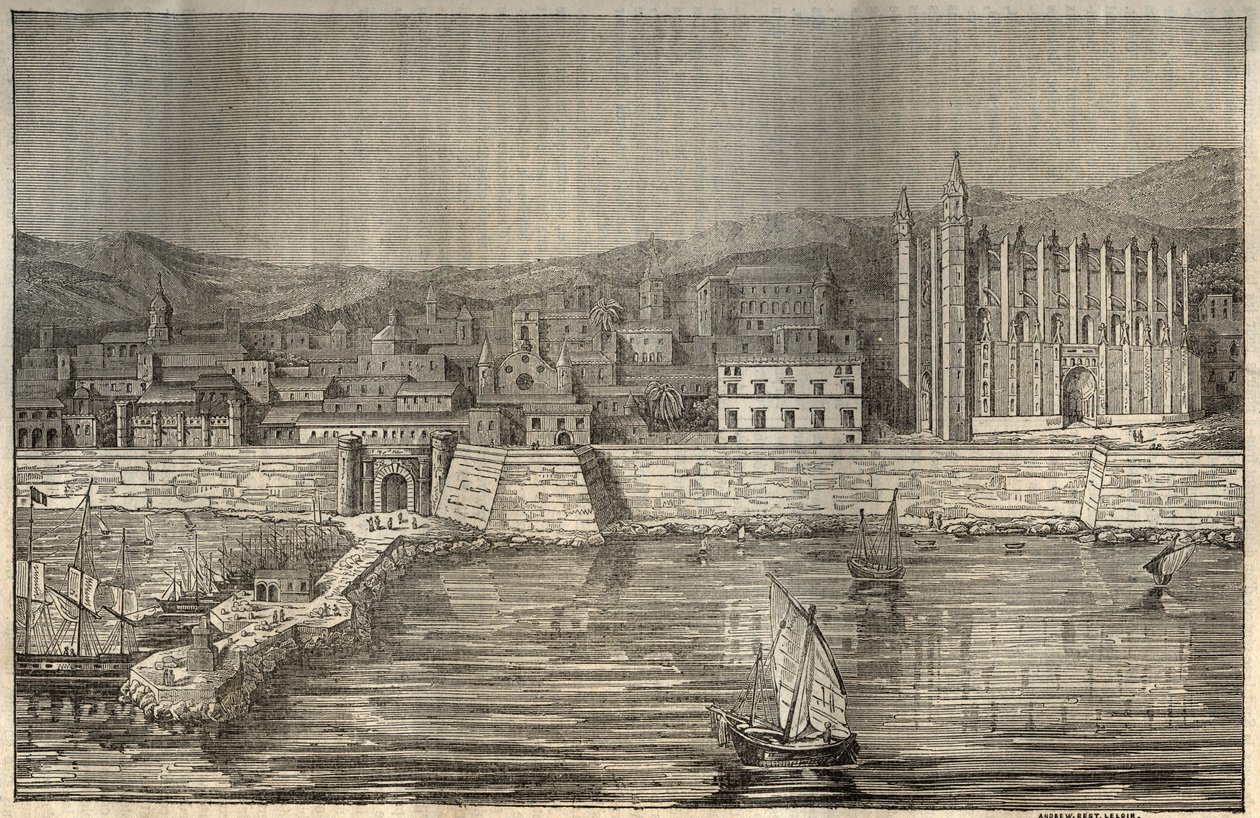 Palma de Mallorca, Balearen - gravure 1837 door Unknown artist