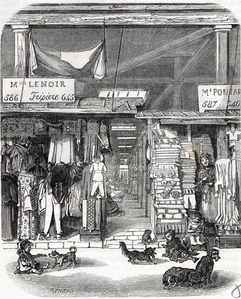 Parijs 3e arrondissement - Carre de Flore: linnen in de Carreau du Temple in de 19e eeuw - Gravure in Tableau-de-Paris door Edmond Texier door Unknown artist