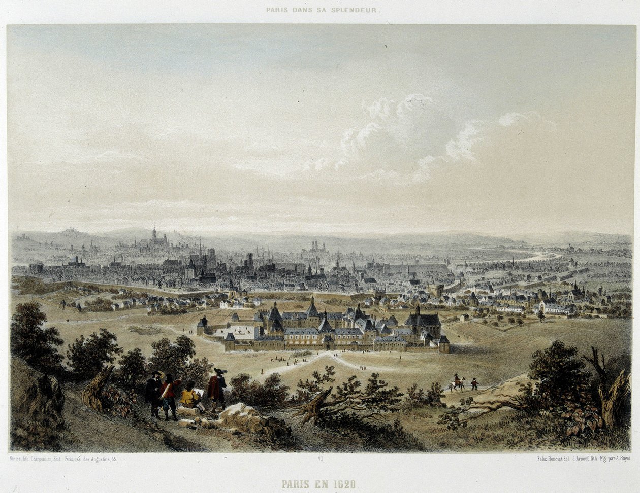 Parijs in 1620, algemeen uitzicht vanaf de Butte Chaumont door Unknown artist