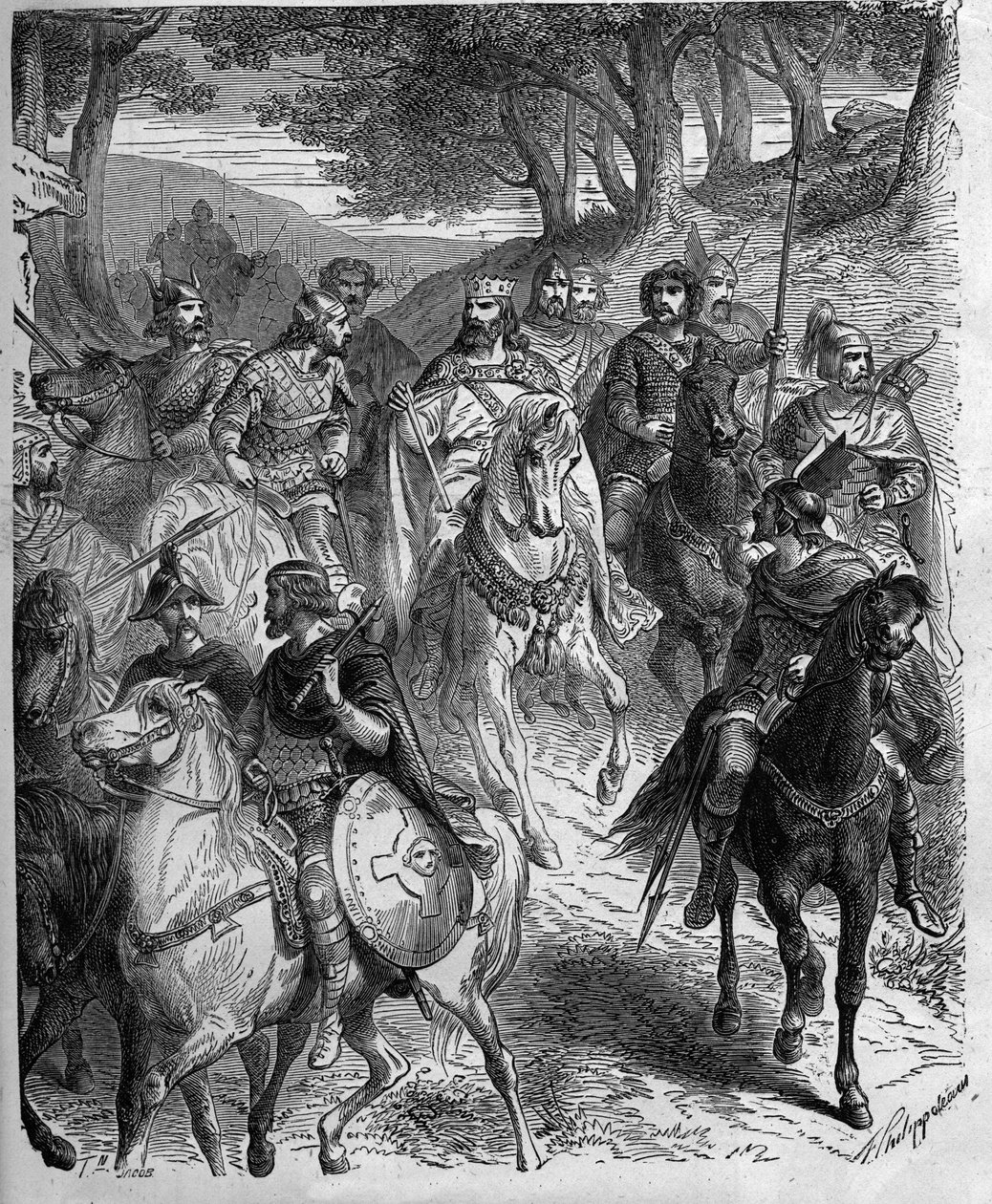 Oversteek van de Alpen door Karel de Grote (747-814), koning van de Franken. Karel de Grote onderwerpt de Lombarden. Gravure in 