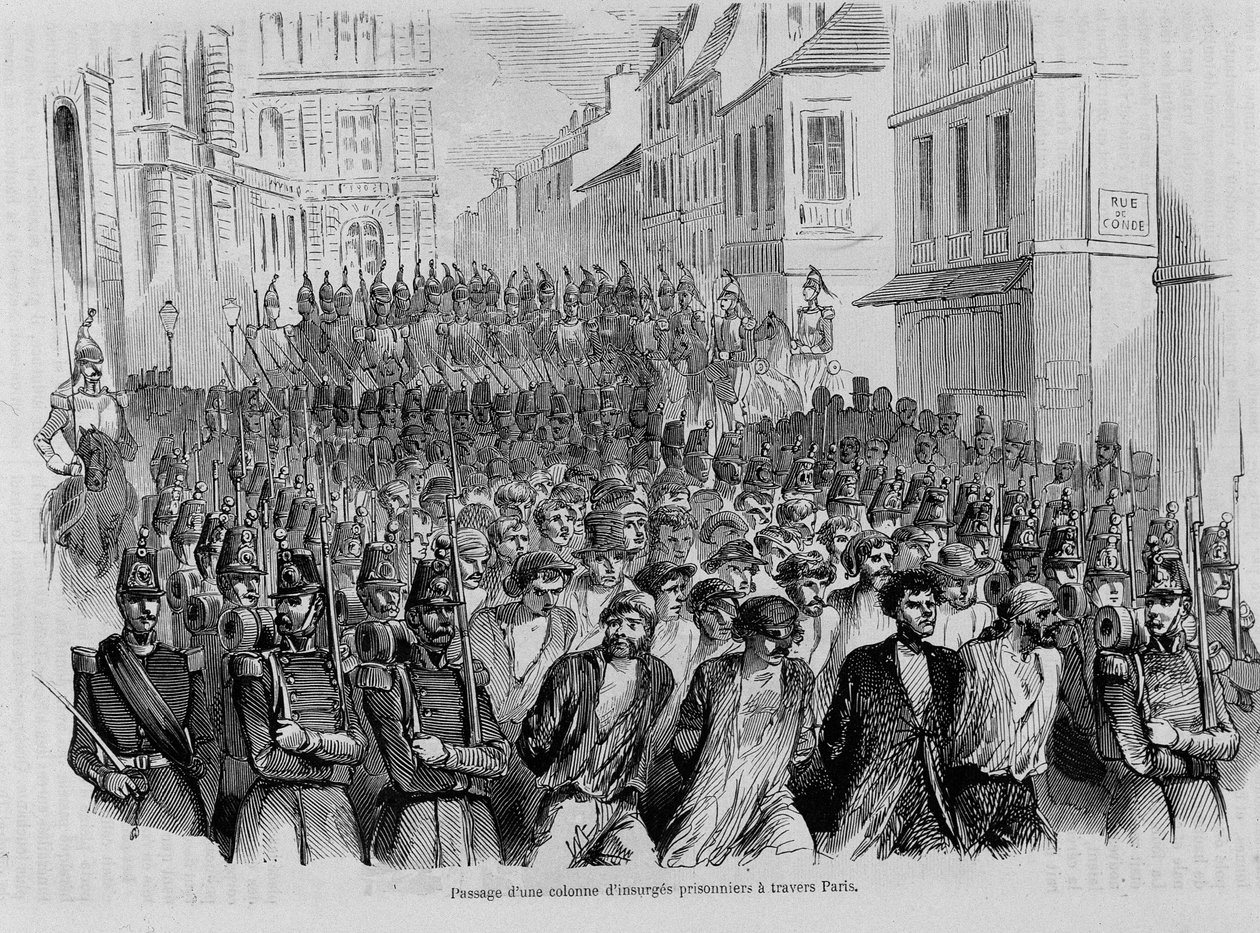 Voorbijgang van een kolom van gevangen opstandelingen door Parijs, revolutie van 1848 door Unknown artist