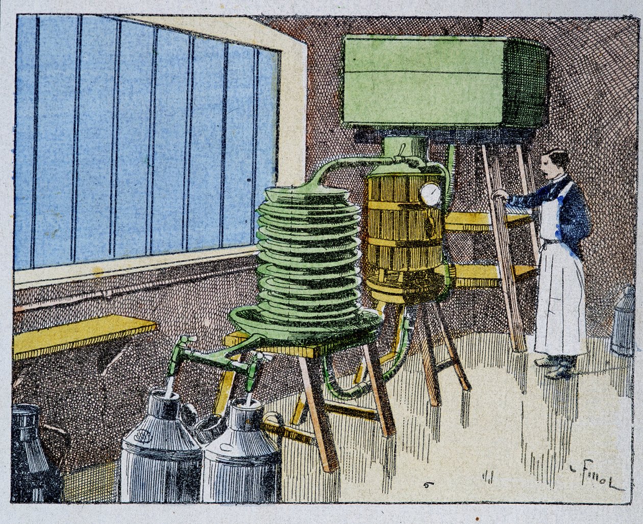 Pasteurisatie van melk - gravure, eind 19e eeuw door Unknown artist