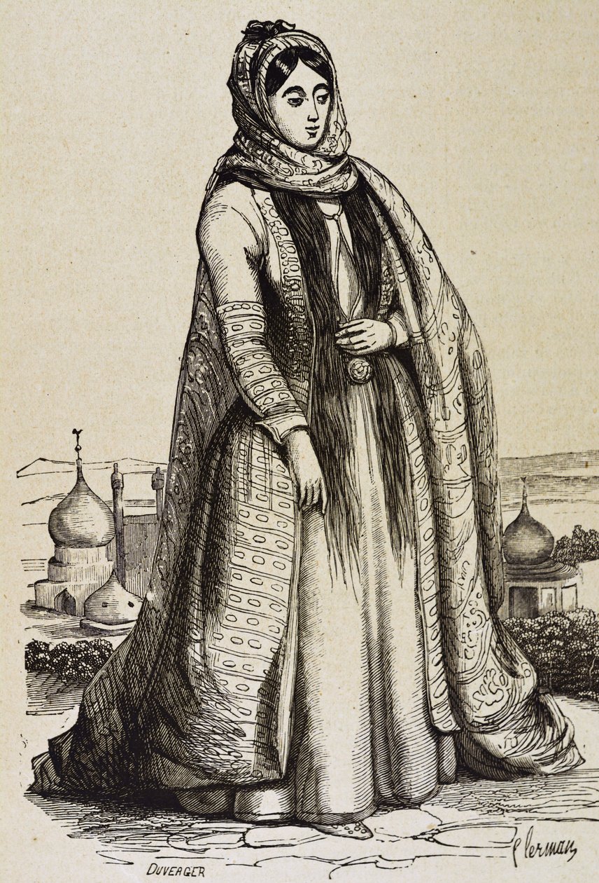 Perzië (19e eeuw). Maatschappij. Perzische vrouw. Gravure door Unknown artist