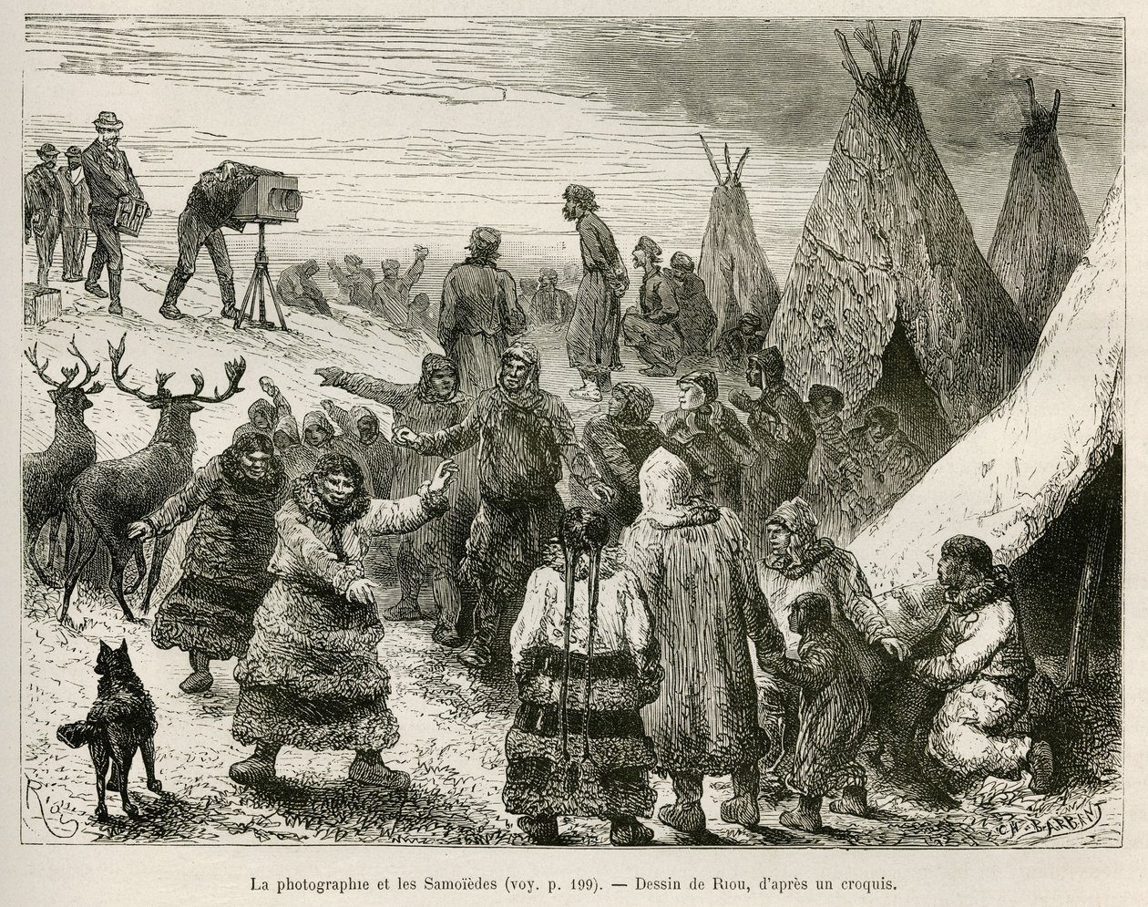 Fotografie en Samoiedes van de Caborova-regio (Zweden), tekening door Riou, ter illustratie van het verhaal van professor Nils Adolf Erik (Eric) Baron Nordenskjold (Nordenskiold) (1832-1901): Zweedse Pool Expeditie door Unknown artist