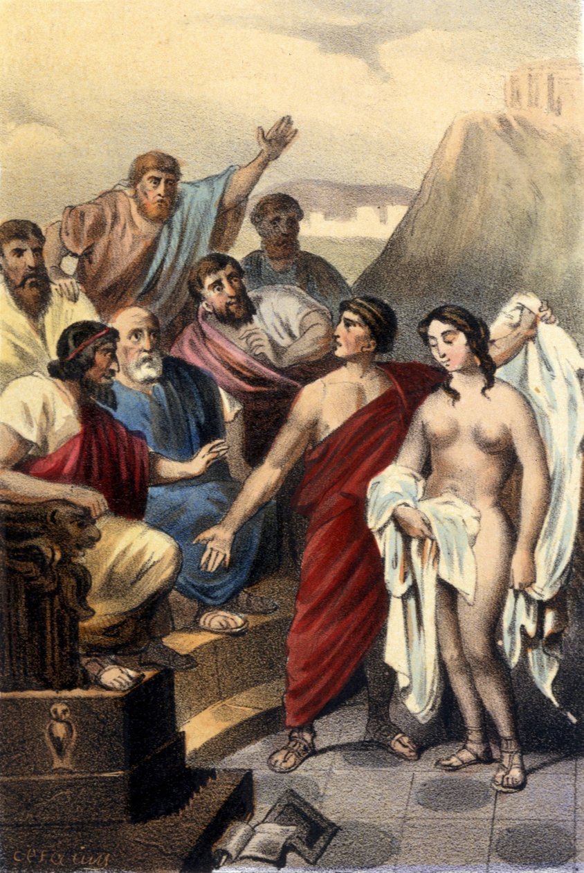Phryne (Griekse courtisane) voor de rechters van Athene. door Unknown artist